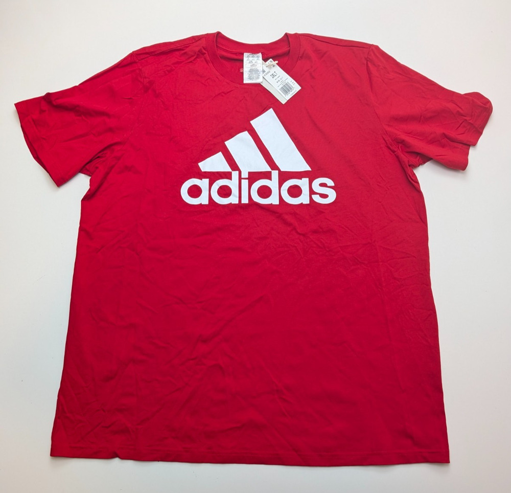 New Men’s Adidas Logo Multi Sport Short Sleeve Tee Red White Size 2XLT XXLT